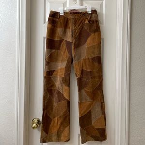 70s Newport News Patchwork Tan Brown Suede Leather Hippie